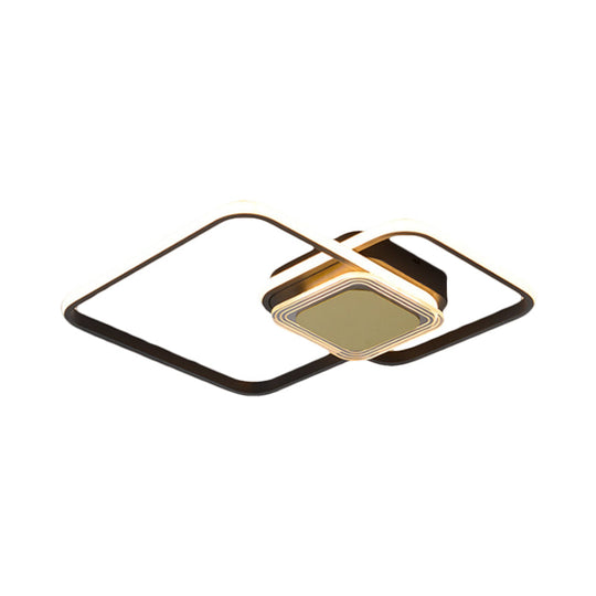 Contemporary Black/Gold Metal Flushmount Led Ceiling Light For Bedroom - 2 - Rhombus Frame Design