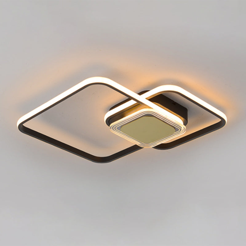 Contemporary Black/Gold Metal Flushmount Led Ceiling Light For Bedroom - 2 - Rhombus Frame Design
