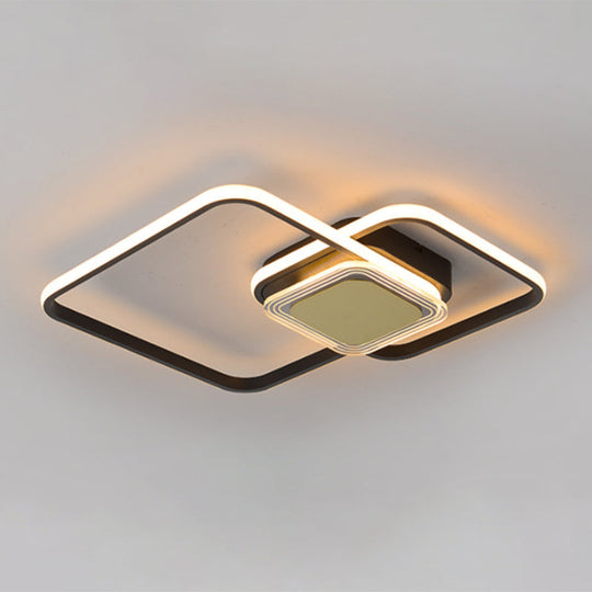 Contemporary Black/Gold Metal Flushmount Led Ceiling Light For Bedroom - 2 - Rhombus Frame Design