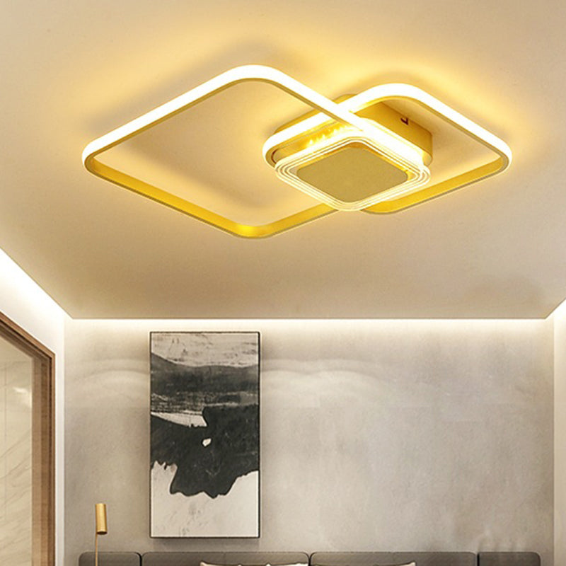 Contemporary Black/Gold Metal Flushmount Led Ceiling Light For Bedroom - 2 - Rhombus Frame Design