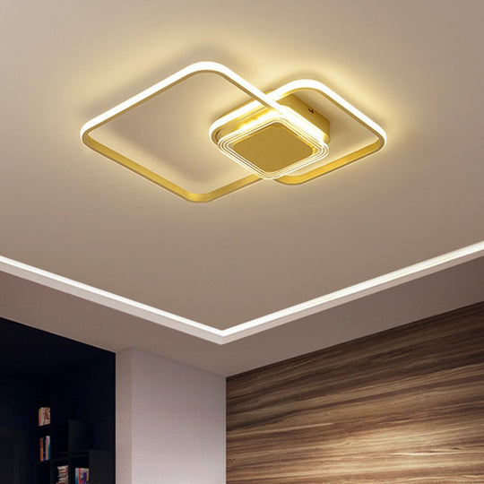 Contemporary Black/Gold Metal Flushmount Led Ceiling Light For Bedroom - 2-Rhombus Frame Design