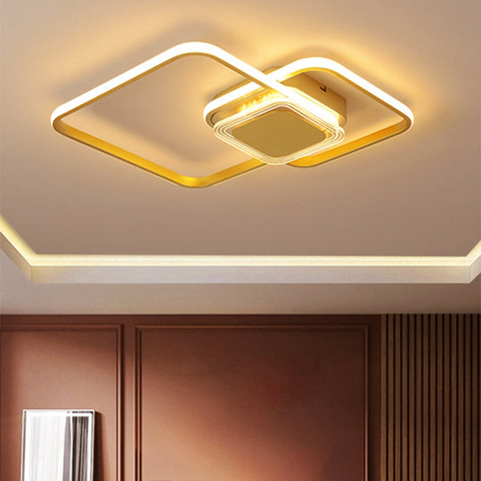 Contemporary Black/Gold Metal Flushmount Led Ceiling Light For Bedroom - 2 - Rhombus Frame Design