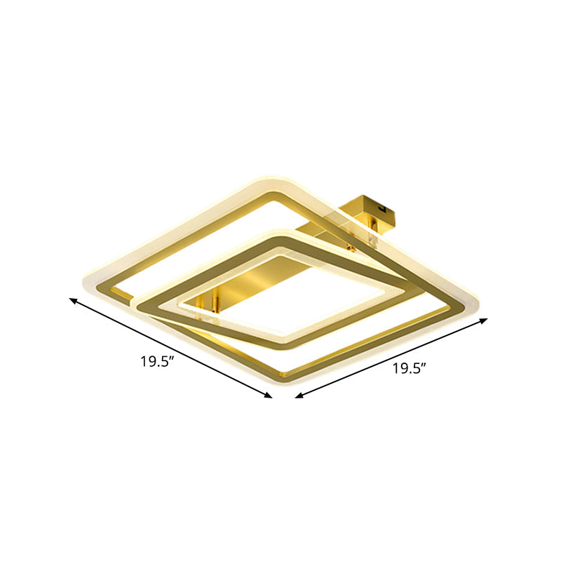 Square Frame Flush Mount Lamp Simple Metal Led Bedroom Light In Gold - 16’/19.5