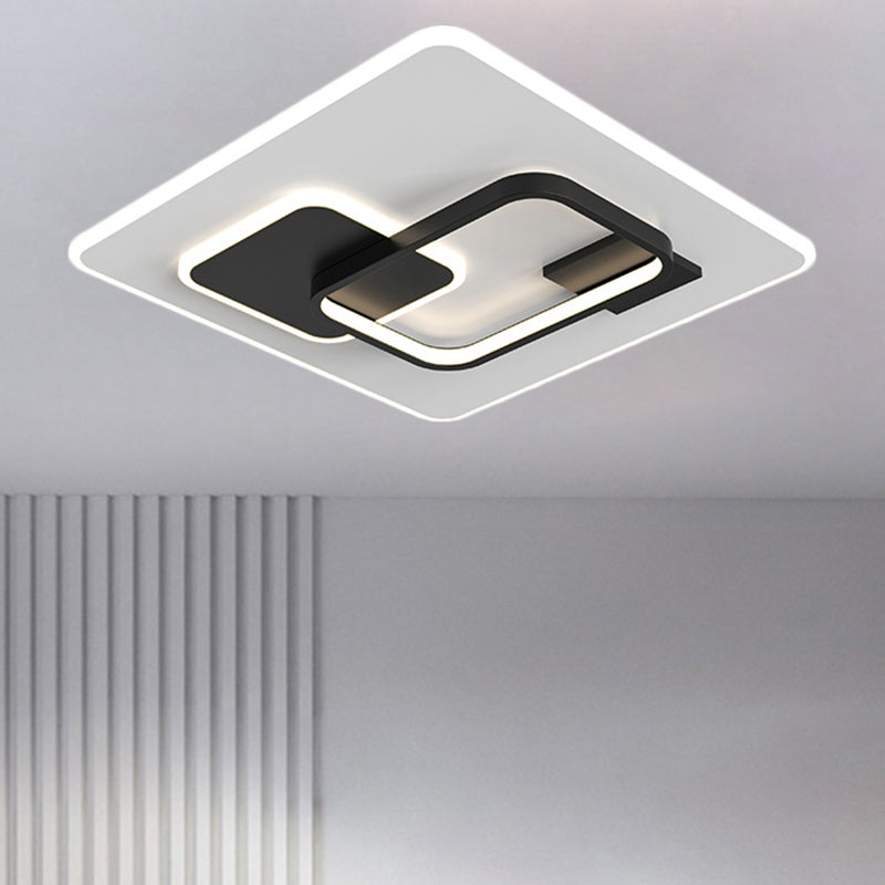 Minimalist Squared Metal Lamp Fixture With Black/Gold Led Flush Lighting For Bedroom (16/19.5 Width)