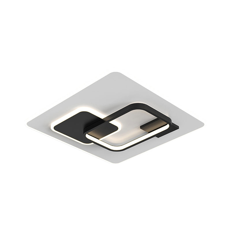 Minimalist Squared Metal Lamp Fixture With Black/Gold Led Flush Lighting For Bedroom (16/19.5 Width)