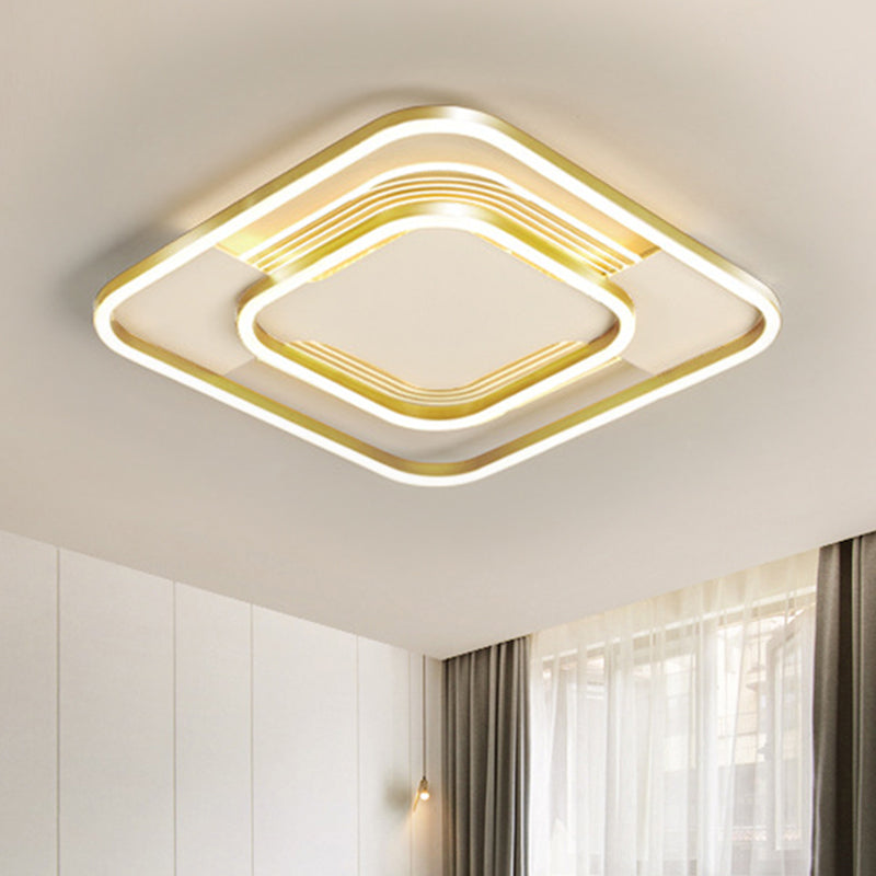 Gold Metal Flush Mount Led Ceiling Light With Rhombus Frame And Warm/White - 16.5’/20.5’ W