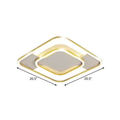 Gold Metal Flush Mount Led Ceiling Light With Rhombus Frame And Warm/White - 16.5/20.5 W