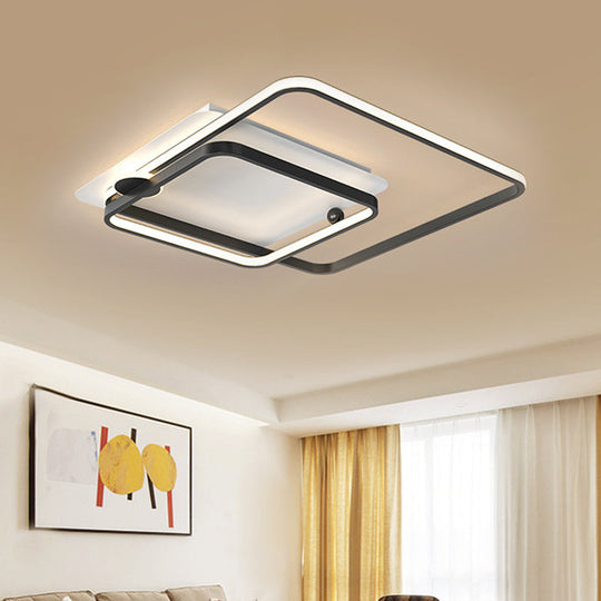 Modern Rhombus Frame Led Flush Light In Black/Gold 18’/21.5’ Sizes Warm/White Option