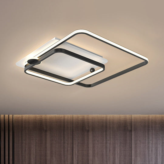 Modern Rhombus Frame Led Flush Light In Black/Gold 18/21.5 Sizes Warm/White Option