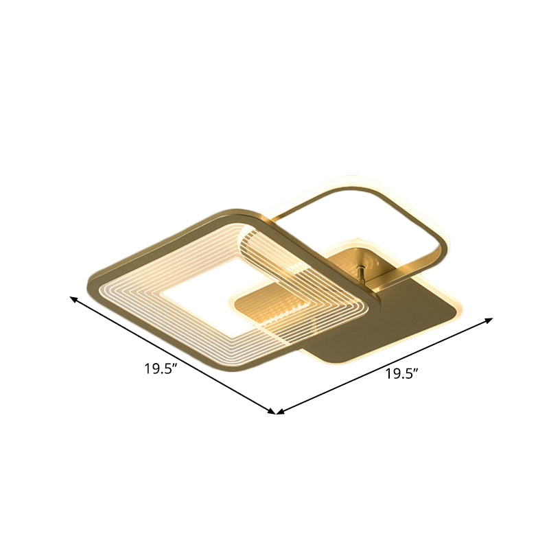 Gold Square Led Flushmount Ceiling Light For Bedroom 16/19.5 W
