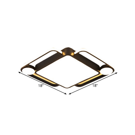 Modern Black Rhombus Led Ceiling Flush Mount For Bedroom - 18’/21.5’ Wide In Warm/White Light