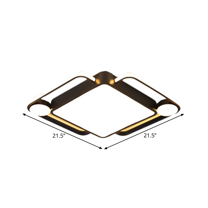 Modern Black Rhombus Led Ceiling Flush Mount For Bedroom - 18/21.5 Wide In Warm/White Light