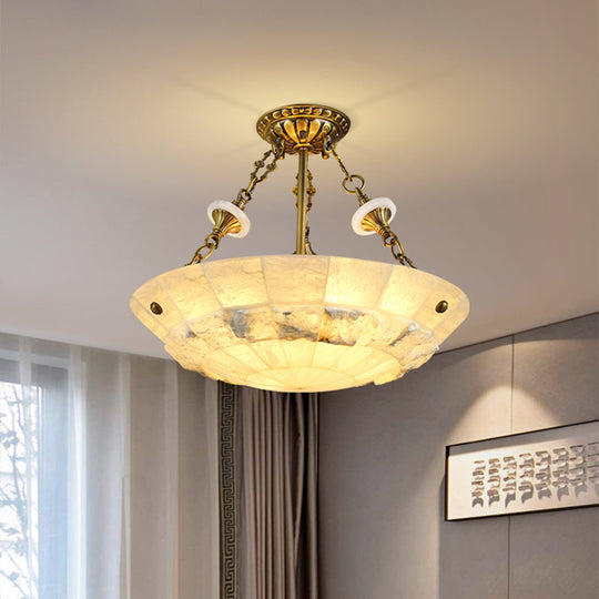 Traditional Semi Flush Mount Ceiling Lamp - White Glass Bowl 3/4-Light 16’/19.5’ Width / 16’