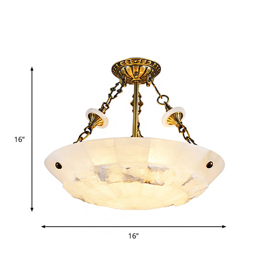 Traditional Semi Flush Mount Ceiling Lamp - White Glass Bowl 3/4-Light 16’/19.5’ Width