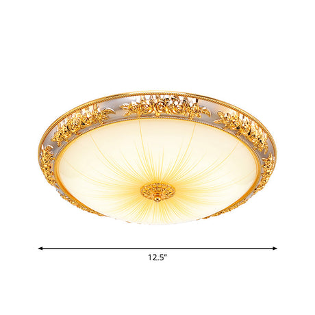Antique Opal Glass Flush Mount Ceiling Light With Embossed Rose Trim