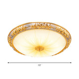 Antique Opal Glass Flush Mount Ceiling Light With Embossed Rose Trim