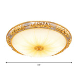 Antique Opal Glass Flush Mount Ceiling Light With Embossed Rose Trim