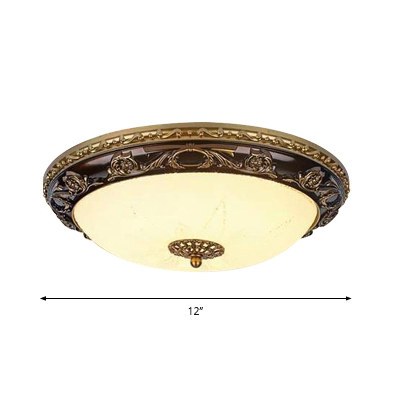 Classic Bowl Ceiling Flush Led Mount Lighting In Black - 12’/16’ Wide Cream Glass Ideal For Bedrooms