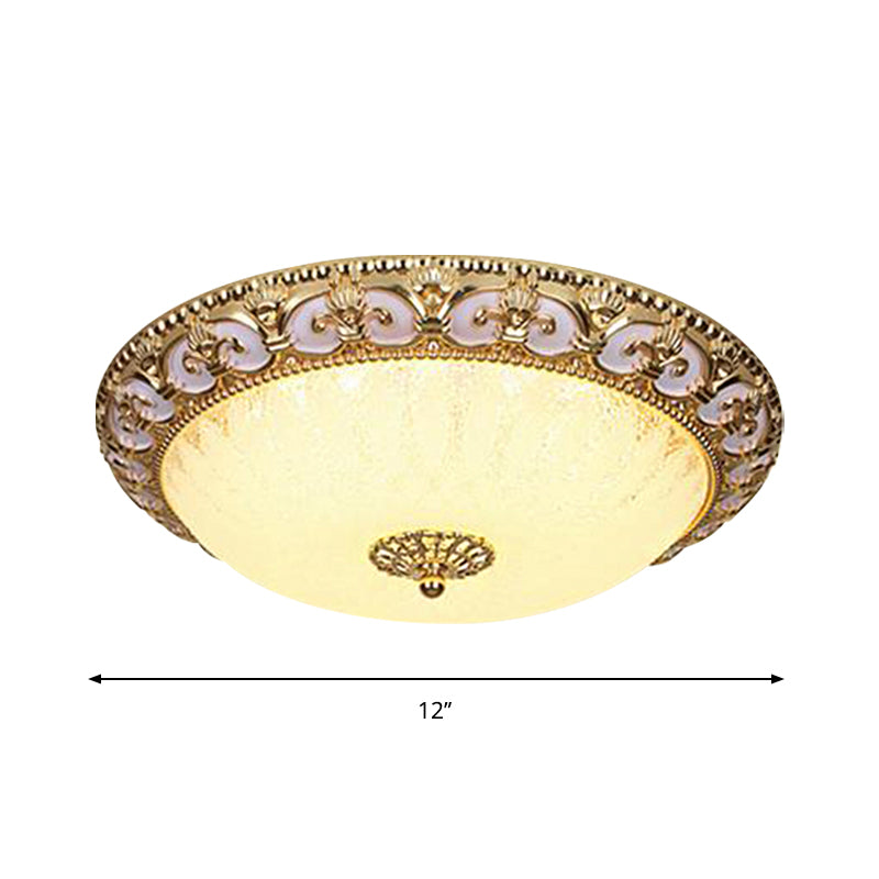 Gold Bowl Ceiling Light Fixture - Retro Milky Glass With Led 12/16 Bedroom Flush Mount Recessed