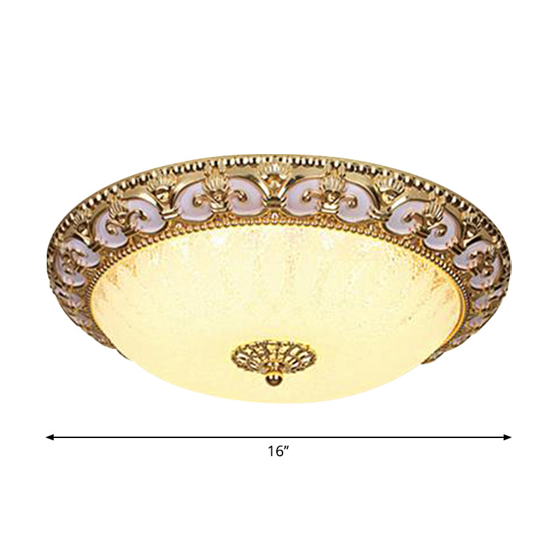 Gold Bowl Ceiling Light Fixture - Retro Milky Glass With Led 12’/16’ Bedroom Flush Mount