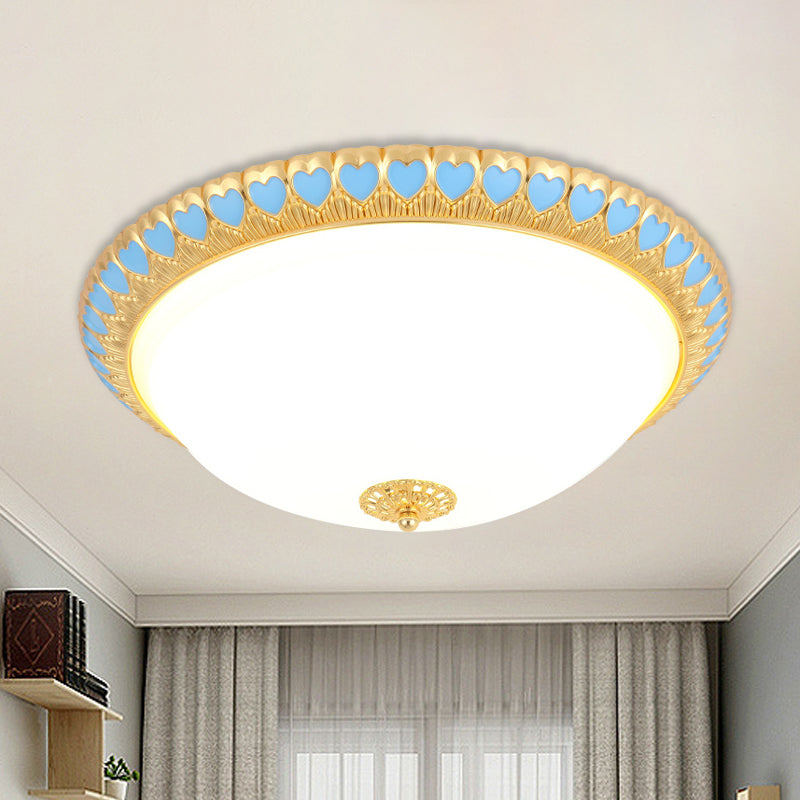 Opaline Glass Led Flush Light With Heart-Edged Dome Shade In Grey/Blue Stylish Ceiling Mount Lamp