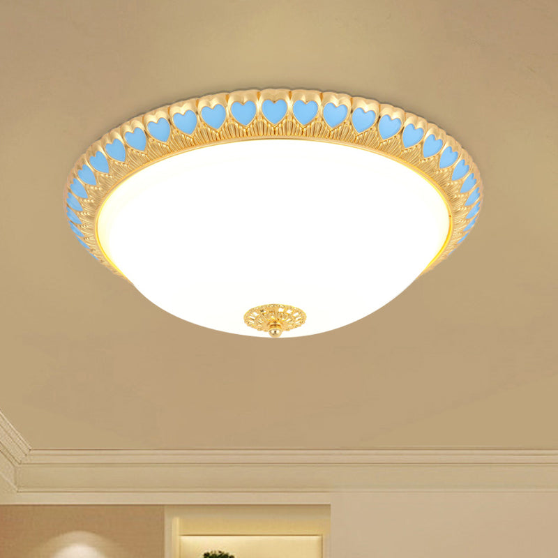 Opaline Glass Led Flush Light With Heart - Edged Dome Shade In Grey/Blue – Stylish Ceiling Mount