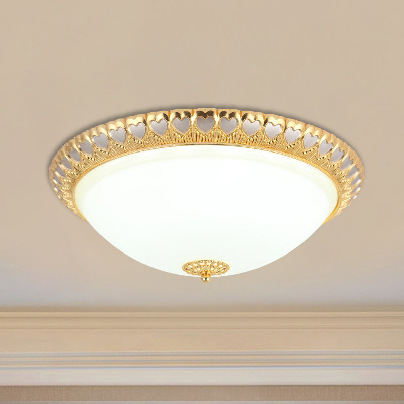 Opaline Glass Led Flush Light With Heart-Edged Dome Shade In Grey/Blue Stylish Ceiling Mount Lamp