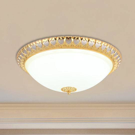 Opaline Glass Led Flush Light With Heart-Edged Dome Shade In Grey/Blue Stylish Ceiling Mount Lamp