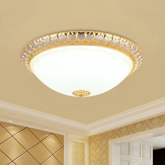 Opaline Glass Led Flush Light With Heart - Edged Dome Shade In Grey/Blue – Stylish Ceiling Mount