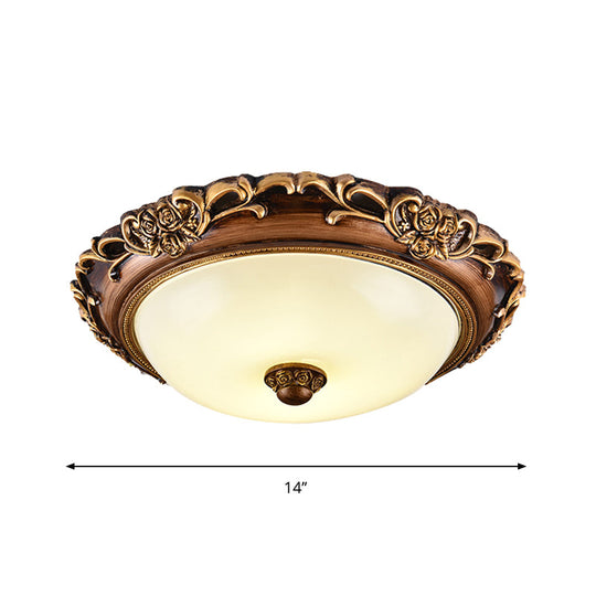 Antique Milk Glass Dome Bedroom Ceiling Light With Led Flush Mount Brown 14’/16’/19.5’ Dia