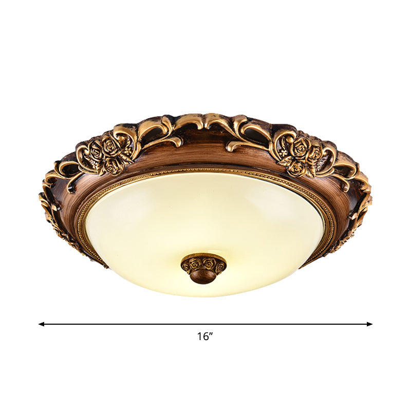Antique Milk Glass Dome Bedroom Ceiling Light With Led Flush Mount Brown 14’/16’/19.5’ Dia