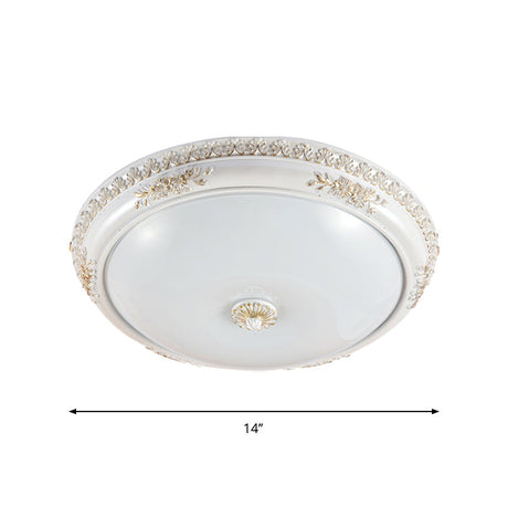 Vintage Frosted Glass Flush Mount Ceiling Light With Led White Bowl Corridor Lamp - 14/16/19.5 Size