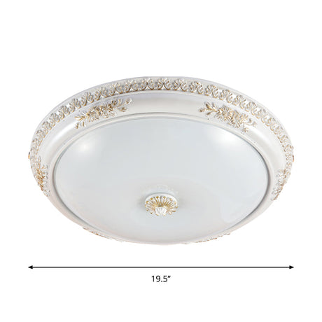 Vintage Frosted Glass Flush Mount Ceiling Light With Led White Bowl Corridor Lamp - 14/16/19.5 Size