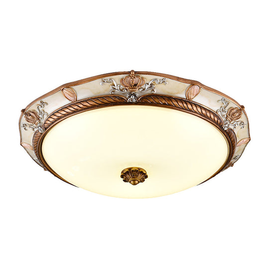 Antiqued Milk Glass Led Flushmount Lamp For Living Room Brown Cap Shape Ceiling Fixture -