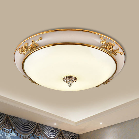 Minimalist Brass Opaline Glass Led Flush Light Fixture - Bowl Shaped Ceiling Lamp 14/16/19.5 Wide /
