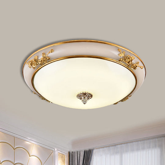 Minimalist Brass Opaline Glass Led Flush Light Fixture - Bowl Shaped Ceiling Lamp 14’/16’/19.5’ Wide