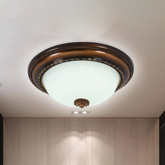 Milky Glass Led Cloche Flush Mount Ceiling Light In Brown - 14’/16’/19.5’ Width / 14’