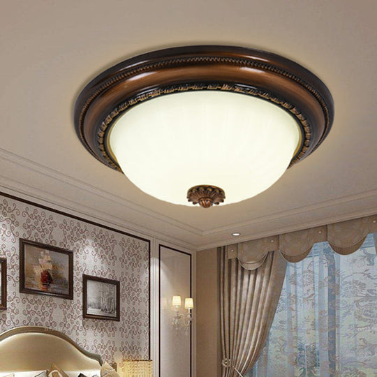 Milky Glass Led Cloche Flush Mount Ceiling Light In Brown - 14/16/19.5 Width