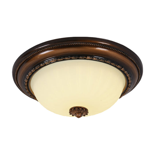Milky Glass Led Cloche Flush Mount Ceiling Light In Brown - 14’/16’/19.5’ Width