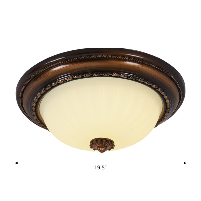Milky Glass Led Cloche Flush Mount Ceiling Light In Brown - 14/16/19.5 Width