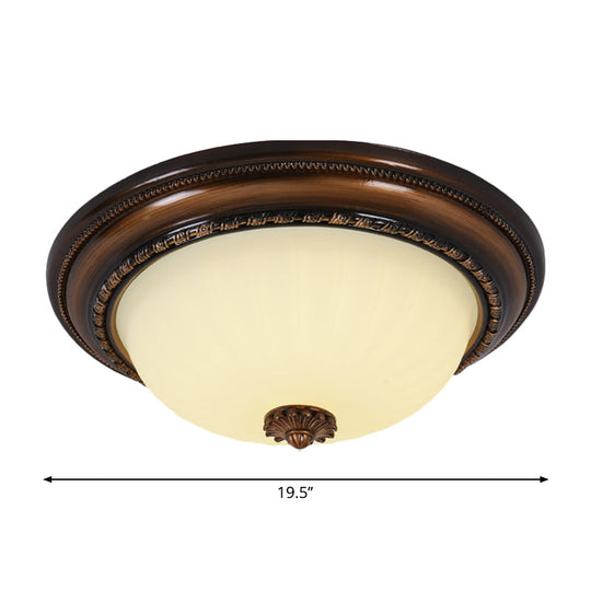 Milky Glass Led Cloche Flush Mount Ceiling Light In Brown - 14/16/19.5 Width
