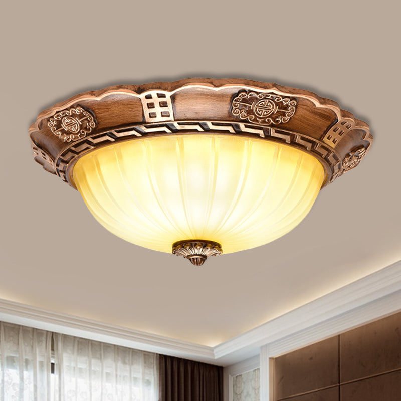 Antiqued Brown Scalloped - Edge Led Flush Mount Ceiling Light 14’/16’/19.5’ Milky Glass Bowl