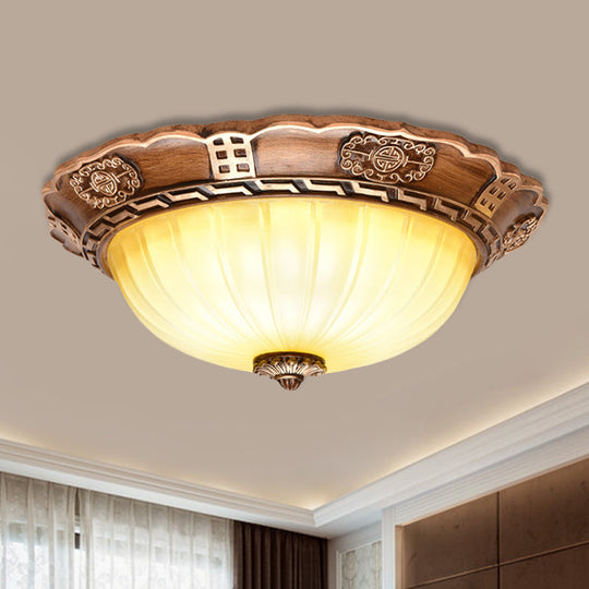 Antiqued Brown Scalloped-Edge Led Flush Mount Ceiling Light 14/16/19.5 Milky Glass Bowl Ideal For
