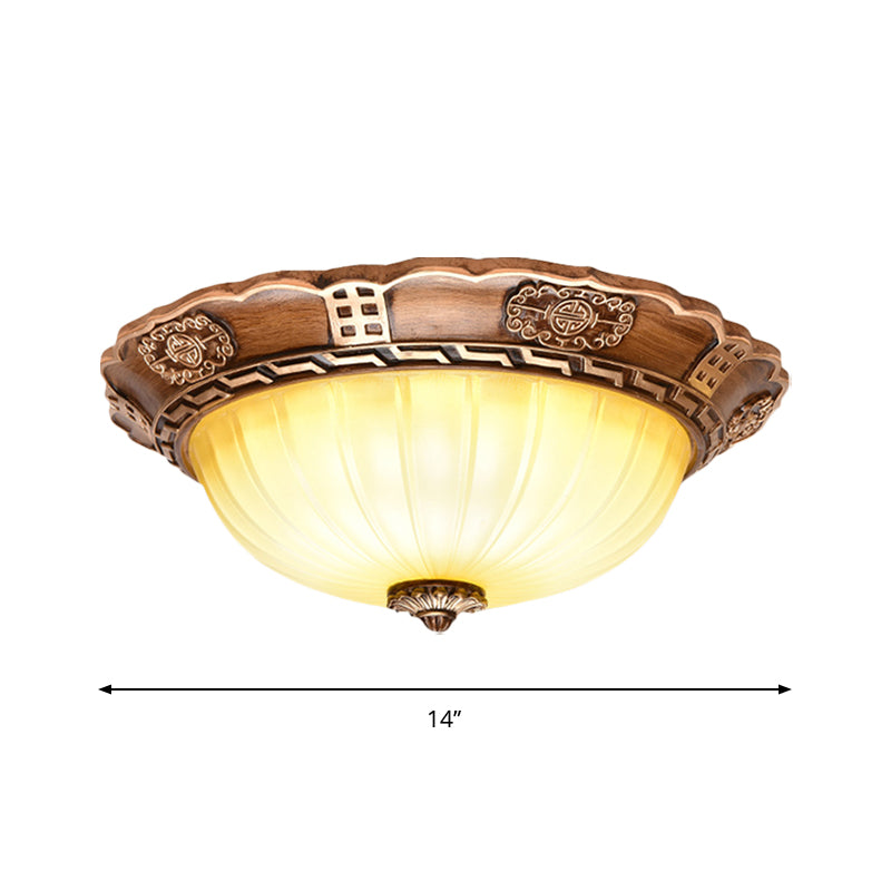Antiqued Brown Scalloped - Edge Led Flush Mount Ceiling Light 14’/16’/19.5’ Milky Glass Bowl