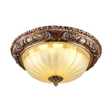 Ribbed Frosted Glass Led Flush Mount Ceiling Light In Traditional Brown - 14’/16’/19.5