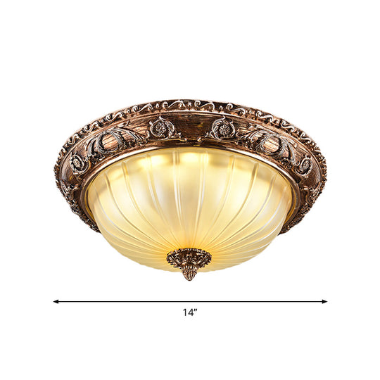 Ribbed Frosted Glass Led Flush Mount Ceiling Light In Traditional Brown - 14’/16’/19.5