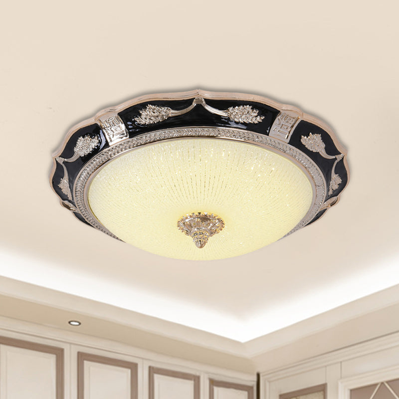 14’/16’/19.5’ Retro Bowl Led Flush Light In Black With Cream Glass – Ideal For Hotel Ceilings