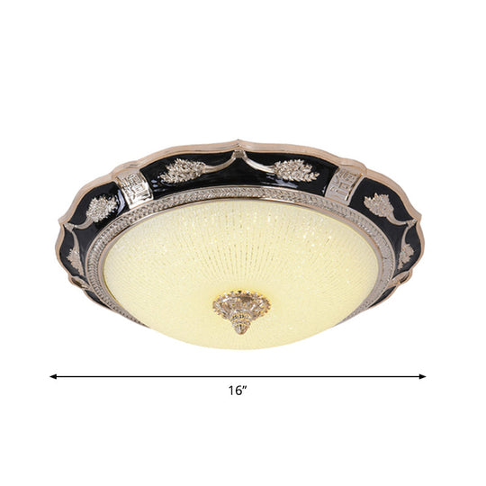 14/16/19.5 Retro Bowl Led Flush Light In Black With Cream Glass Ideal For Hotel Ceilings