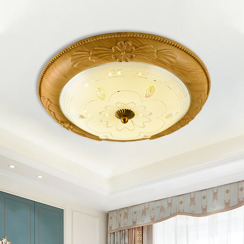 Minimalistic Led Milk Glass Flush Mount Ceiling Light In Yellow-Brown For Dining Room 14/16/19.5