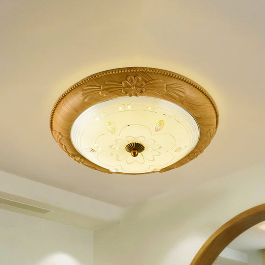 Minimalistic Led Milk Glass Flush Mount Ceiling Light In Yellow - Brown For Dining Room